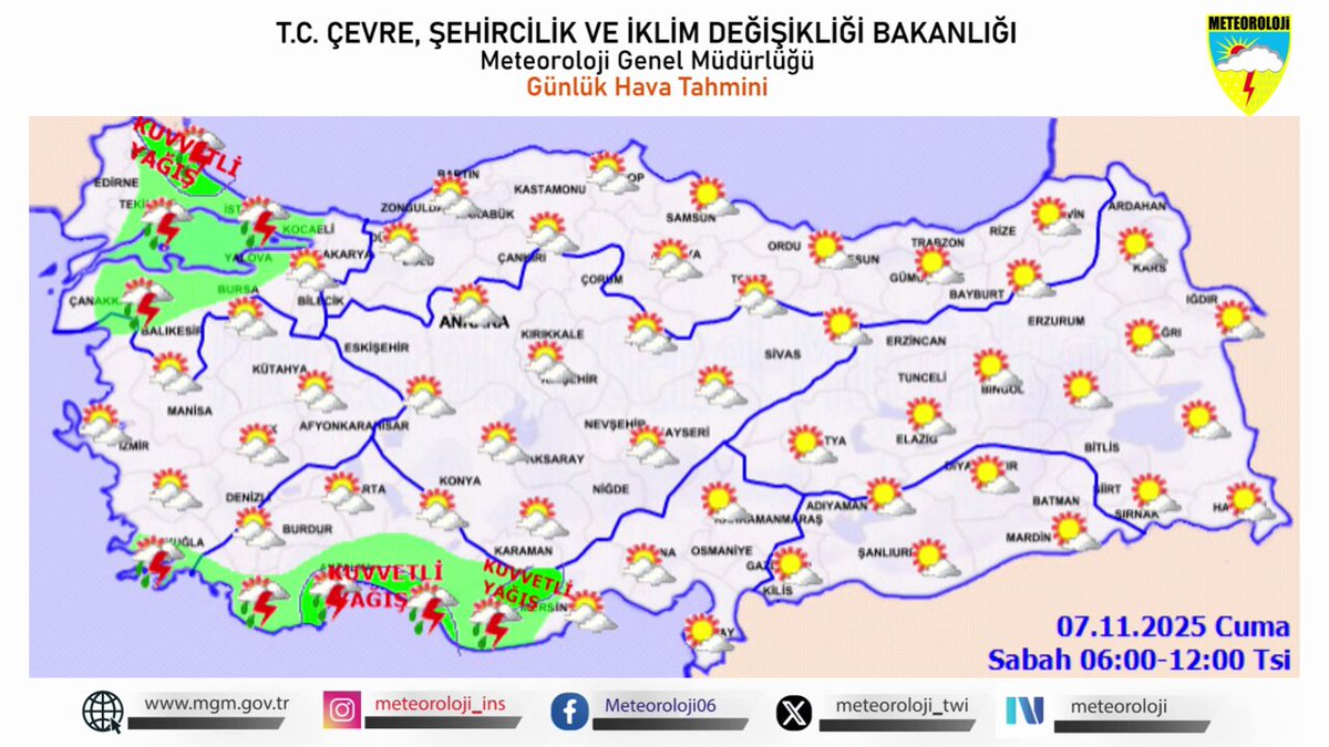 Meteoroloji'den 7 Kasım Hava Durumu Tahmini: Kuvvetli Yağış Uyarısı ve Sıcaklık Değerlendirmesi