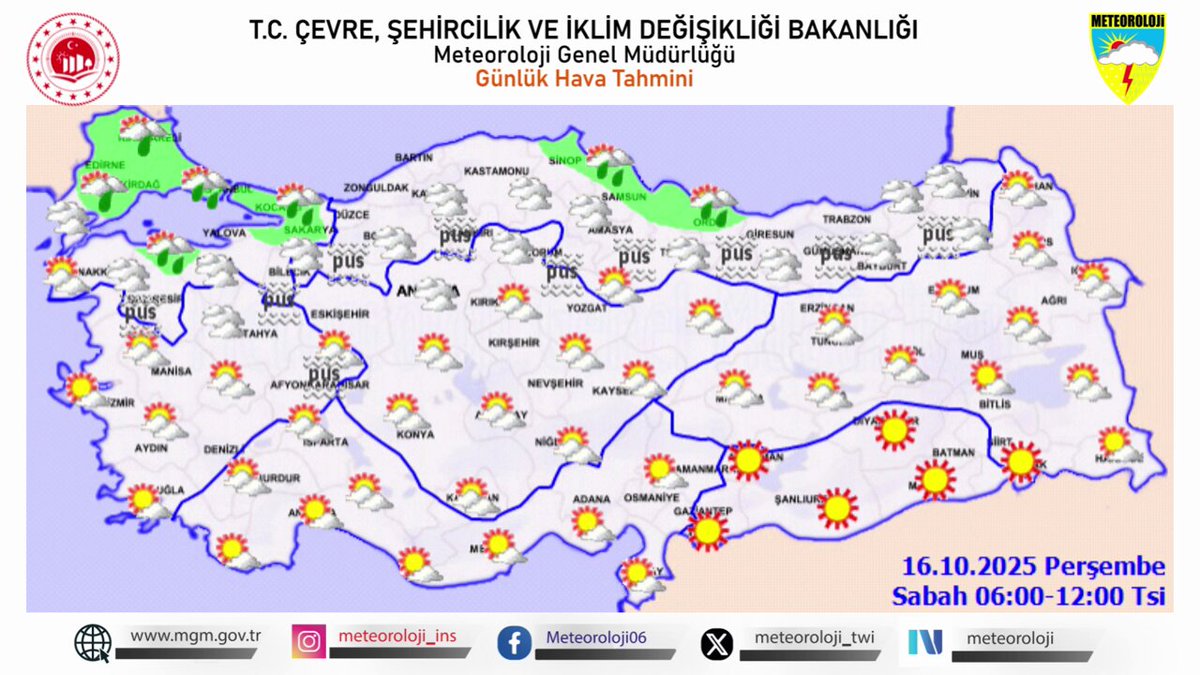 Meteoroloji'den 16 Ekim Hava Durumu Tahmini: Sıcaklıklar Mevsim Normallerinde