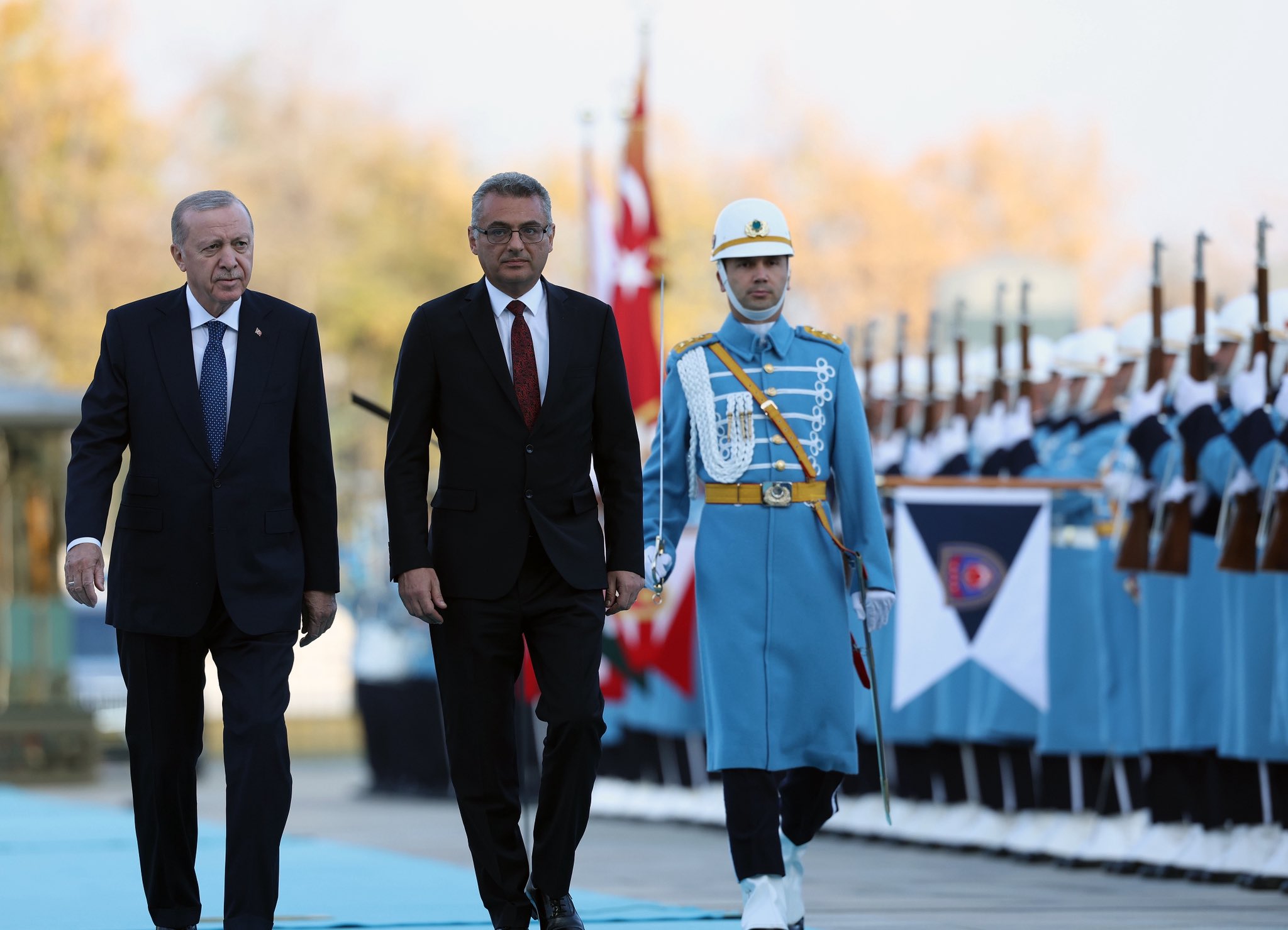Cumhurbaşkanı Recep Tayyip Erdoğan, Kuzey Kıbrıs Türk Cumhuriyeti Cumhurbaşkanı Tufan Erhürman'ı, Resmi Törenle Karşıladı